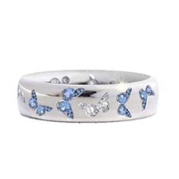 Women Butterfly Cubic Zirconia Inlaid Finger Ring Wedding Party Jewelry-Blue+White