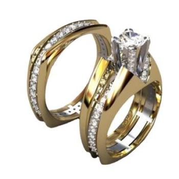 2Pcs Proposal Rings Cubic Zirconia Inlaid Wedding Engagement Rings Jewelry
