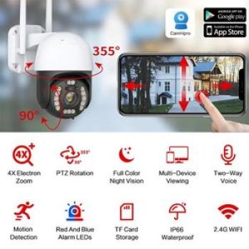 Wireless 5MP PTZ WiFi IP Camera TF Card Outdoor Security HD CCTV Surveillance Cam