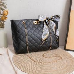 Scarf Plaid Chain Handbag Women Shoulder Bag Large Capacity Lady Tote Zipper