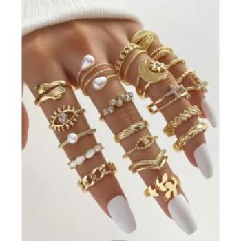Fashion N001 22 In 1 Knuckle Ring Set For Ladies Gold