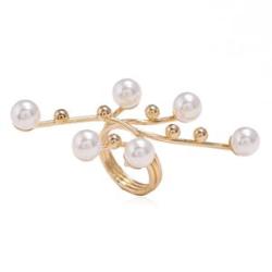 Branch of Elegance Exaggerated Faux Pearl Open Ring Stylish Womens Golden