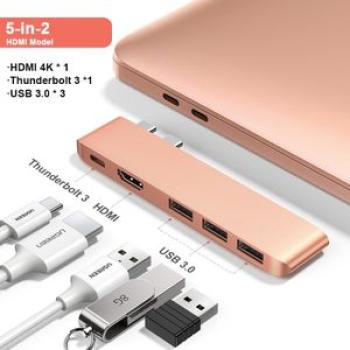 （5-in-2 HDMI）6 In 2  USB C HUB Dual Type C To Multi USB 3.0 4K HDMI For MacBook Pro Air Adapter 100W