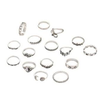 Boho Ring Set Boho Chic 15-piece Womens Ring Set Assorted for Prom Silver