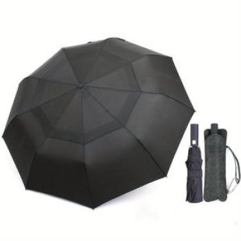 Premium Umbrellas Rain Windproof Double Canopy, Travel Automatic Umbrella, Oversized Black For Men