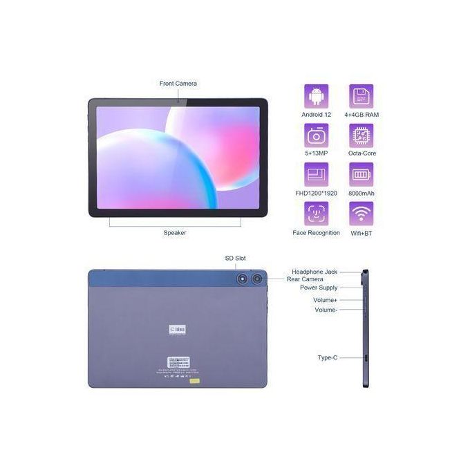 10.1 Inch Tablet, Android 12 Tablet 8GB RAM+128GB ROM,1920*1200 HD Screen, Dual — view 3