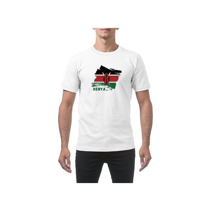 100% Cotton Men's T‐Shirt, Vintage Kenya Country Map Flag Print Crew Neck — view 3