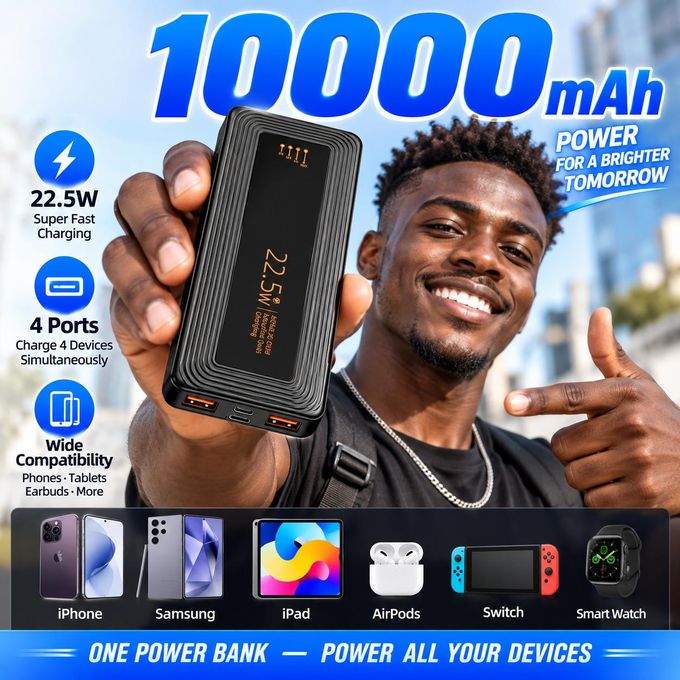 10000mAh Power Bank 22.5W Fast Charge Power Bank Type C Dual Output Power Bank Type