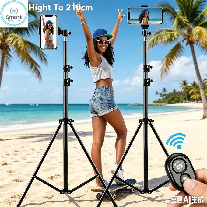 2.1M 4-in-1 Universal Tripod Stand Kit - Includes Ball Head, Phone Clip & Bluetooth — view 2