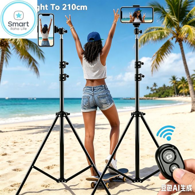 2.1M 4-in-1 Universal Tripod Stand Kit - Includes Ball Head, Phone Clip & Bluetooth — view 3