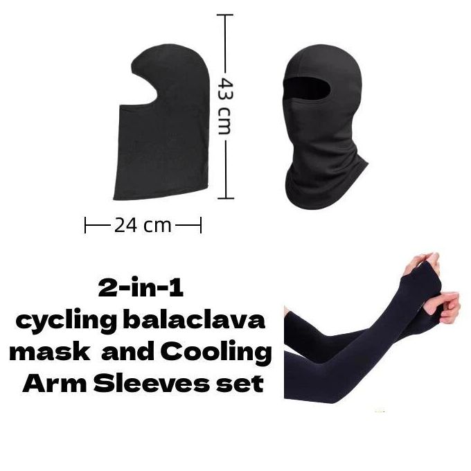 2-in-1 Cycling Balaclava Mask and Cooling Arm Sleeves Set,Motorcycle face mask and — view 2