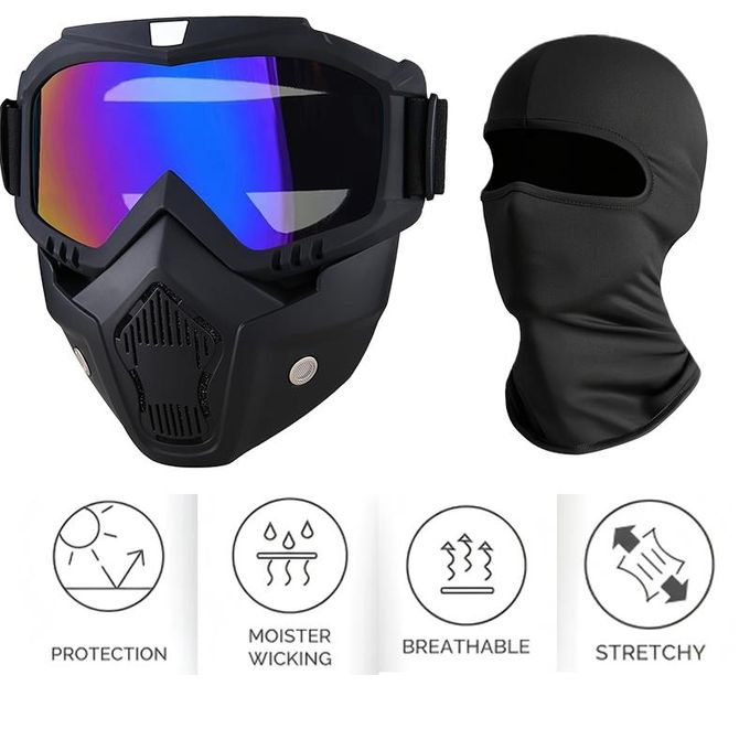 2 Pieces Motorcycle Riding Full Face Mask Balaclava with Detachable Goggles for Dust