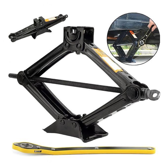 2 Ton Scissor Car Jack with Ratchet Wrench - Foldable Mechanical Lifting Tool for