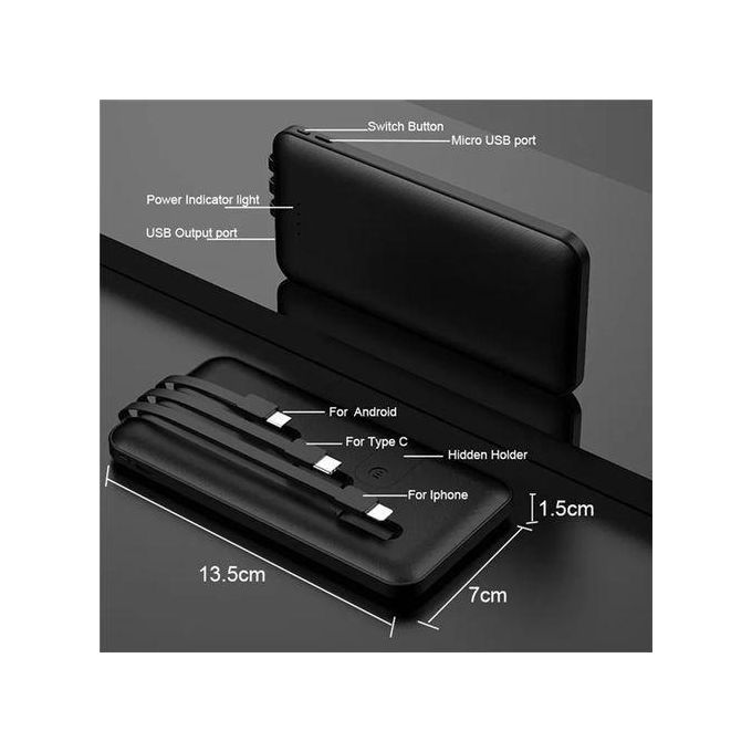 3-Cables Portable Power Bank 10000mAh Fast Charger — view 3