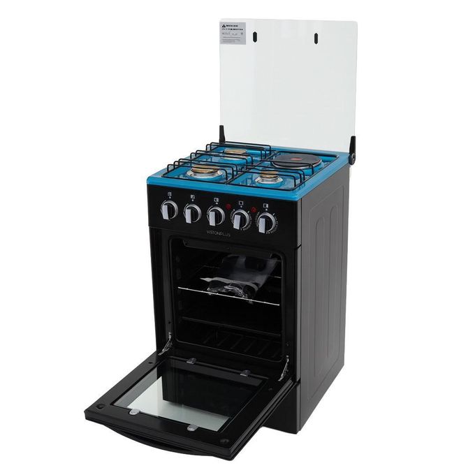 3 Gas + 1 Electric Plate 50X50 Standing Cooker with Gas Oven, Black- (2 YRs WRTY)