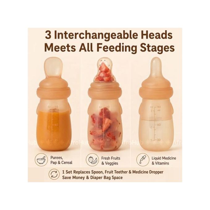 3-in-1 Baby Silicone Squeeze Feeder Bottle (90ml) - Food Dispensing Spoon, Fruit — view 2