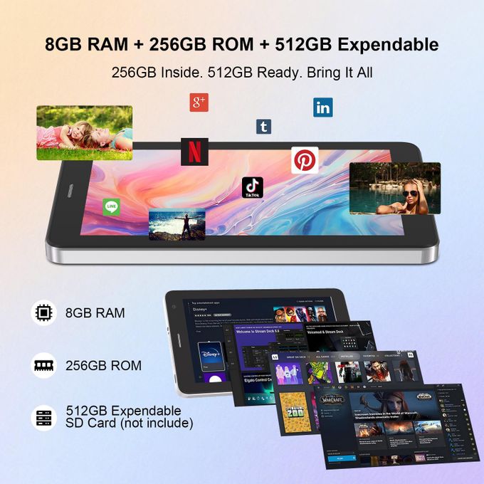 7inch Portable Tablet with Upgraded Android 16OS,Sim 8+256GB with Stylus Earphones — view 3
