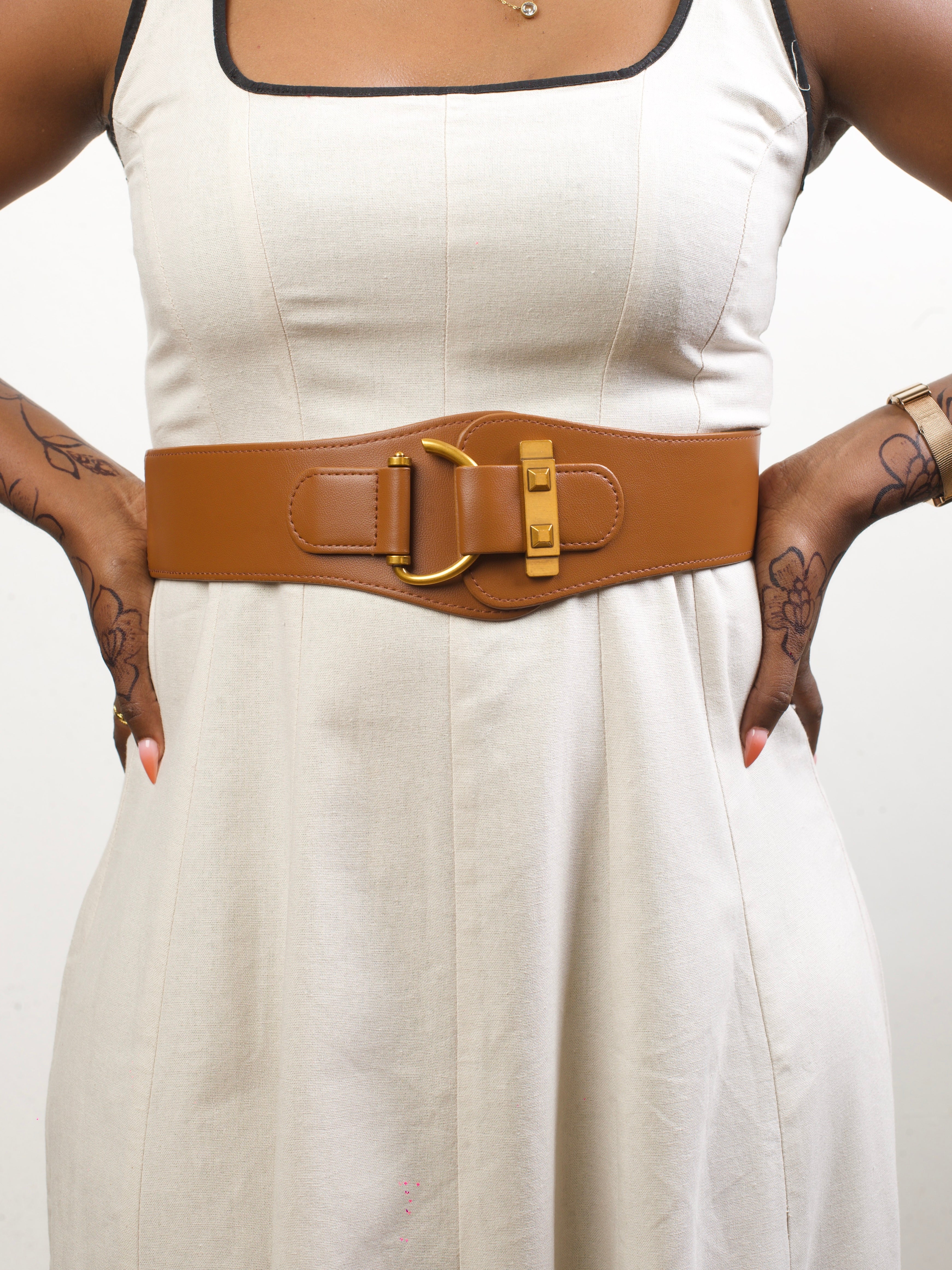 Afrodame Wide Belt - Brown