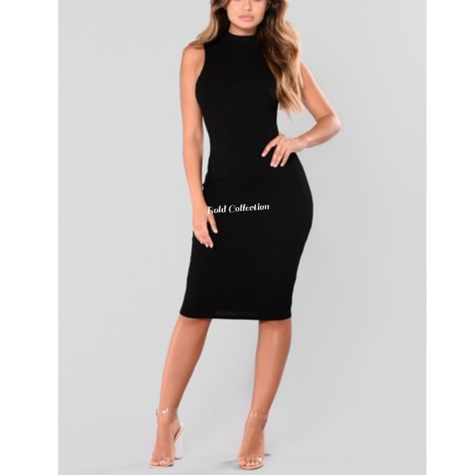 BLACK Sleeveless Bodycon Dress - Ribbed Cotton, Knee-Length, Fits Hips 36-44in — view 2