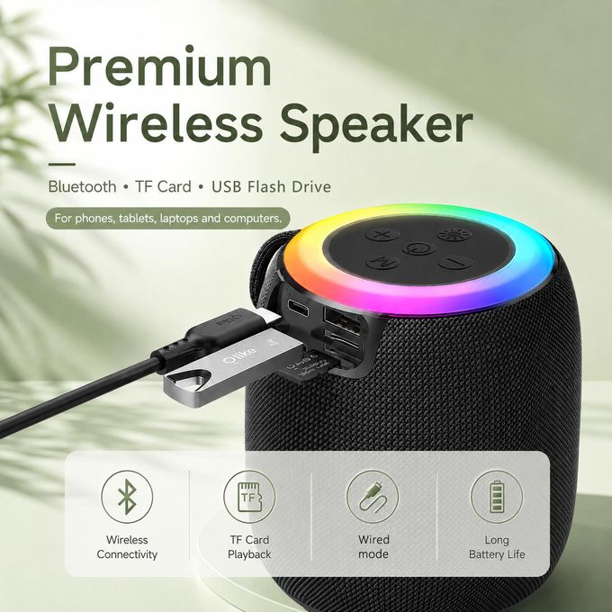 BS16 Black Bluetooth Speaker with LED Lights - Bluetooth 5.0, Ideal for Outdoor — view 2
