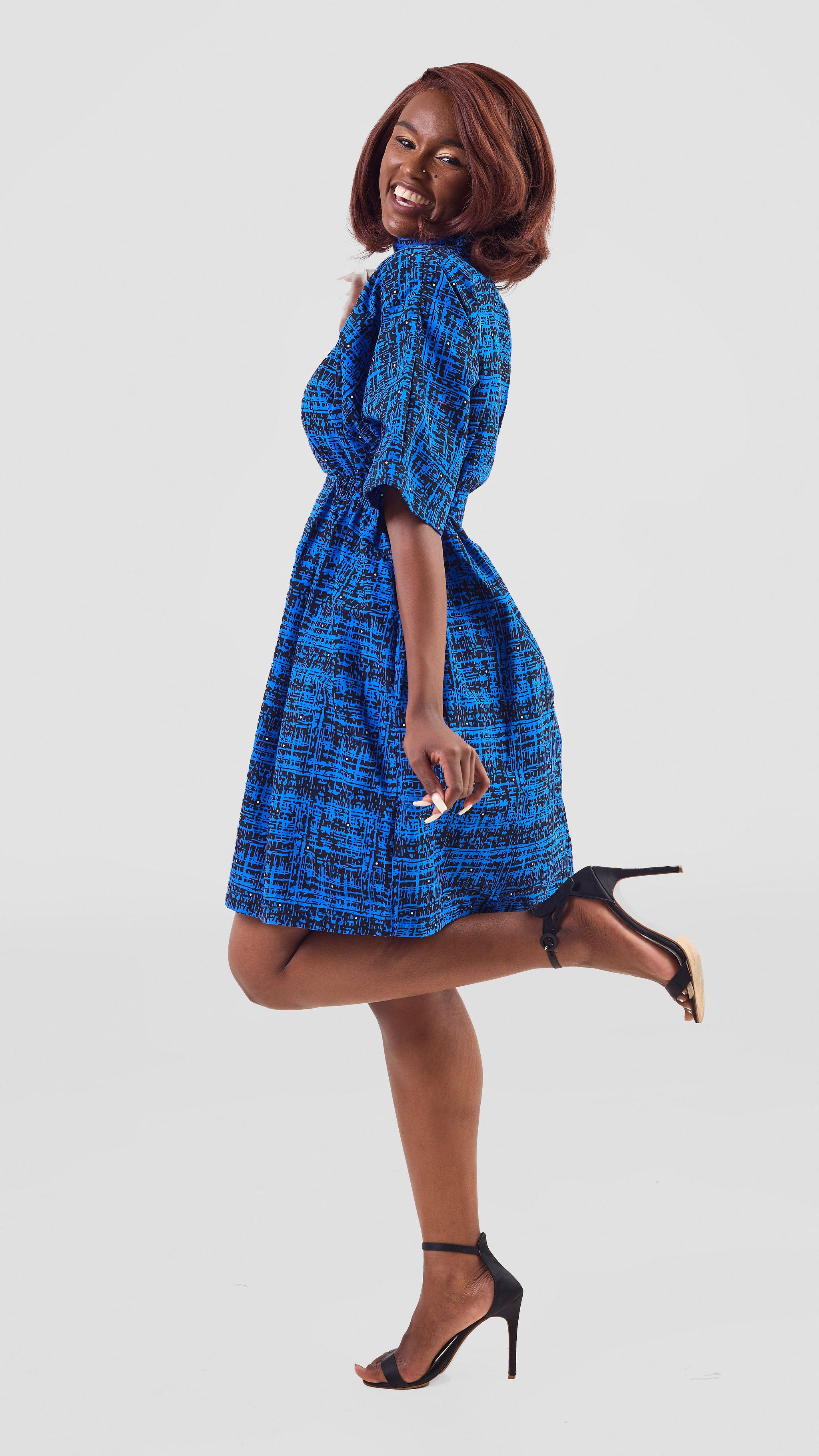Cassandra Ankara Kaftan Dress - Abstract Blue Print — view 2