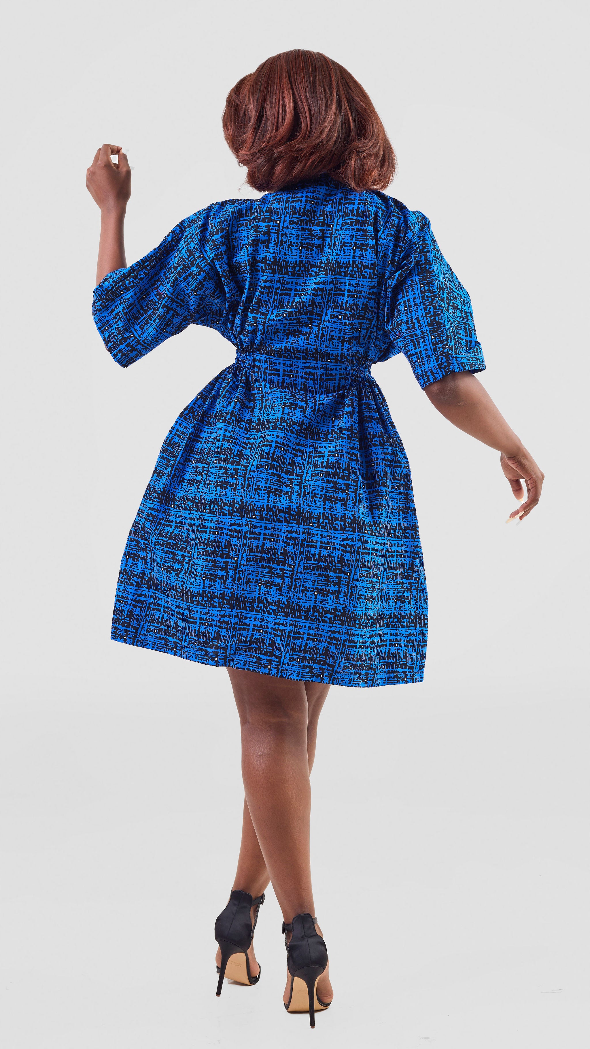 Cassandra Ankara Kaftan Dress - Abstract Blue Print — view 3