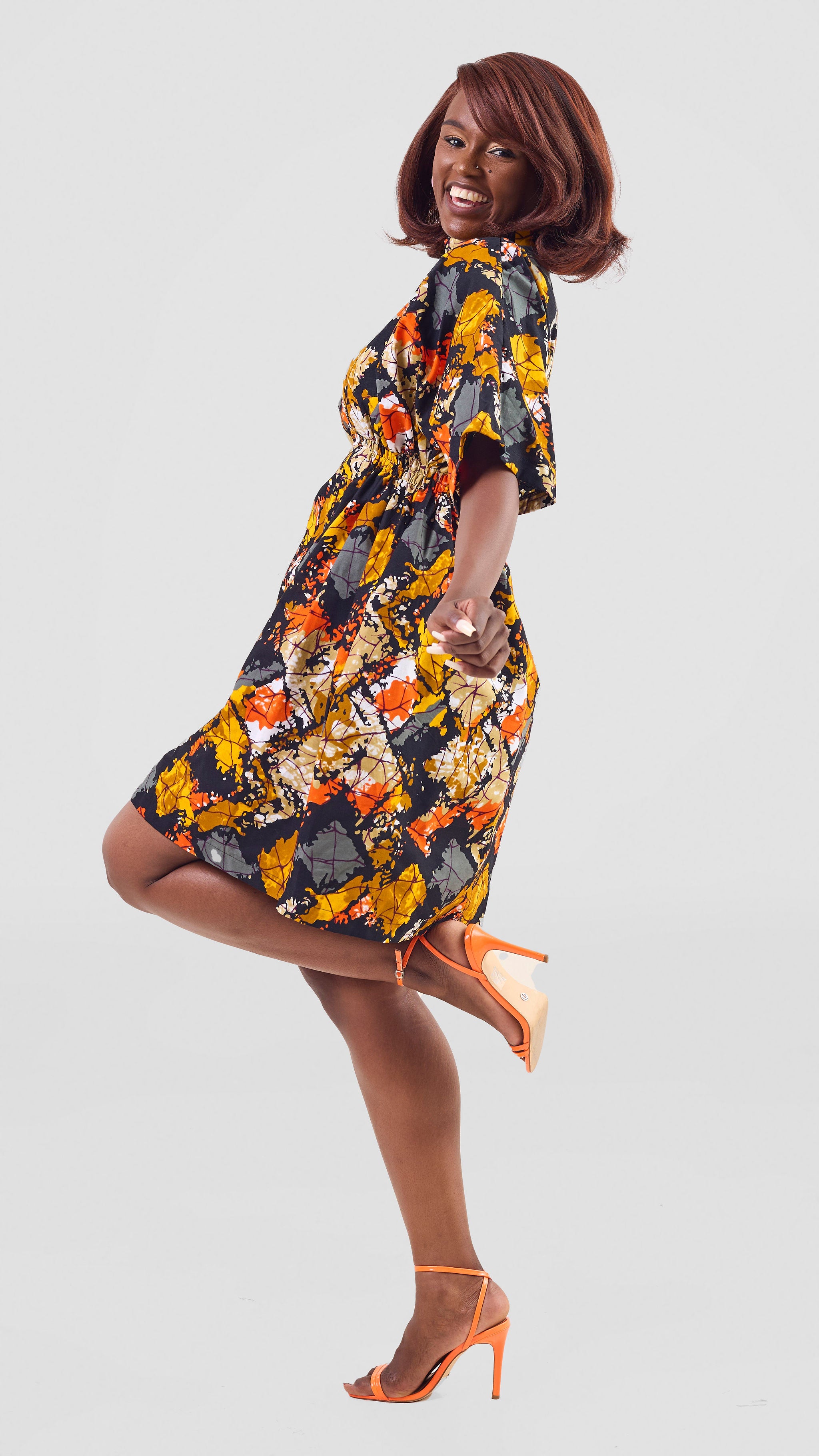 Cassandra Ankara Kaftan Dress - Abstract Orange Print — view 2