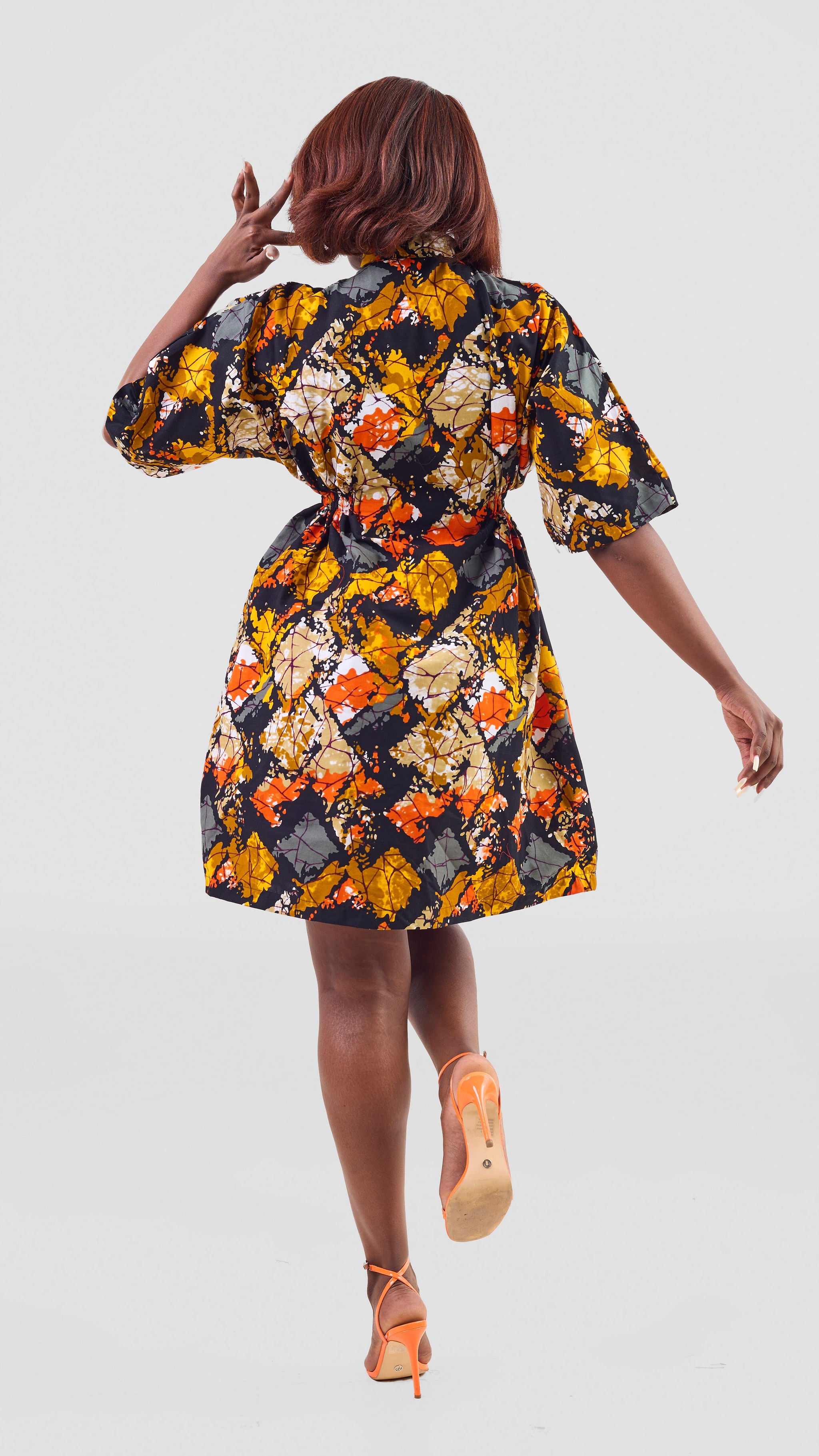 Cassandra Ankara Kaftan Dress - Abstract Orange Print — view 3