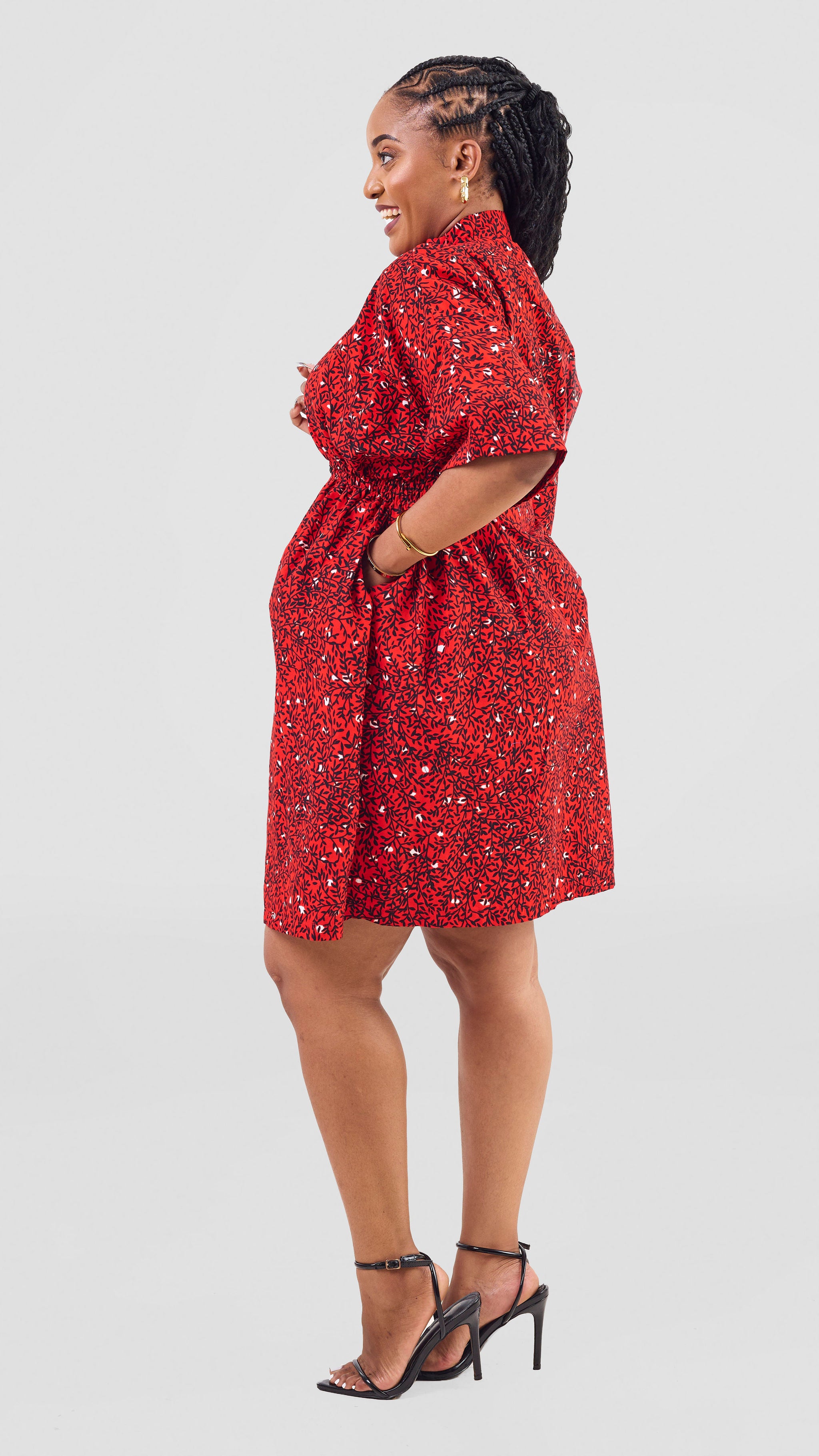 Cassandra Ankara Kaftan Dress - Abstract Red Print — view 2