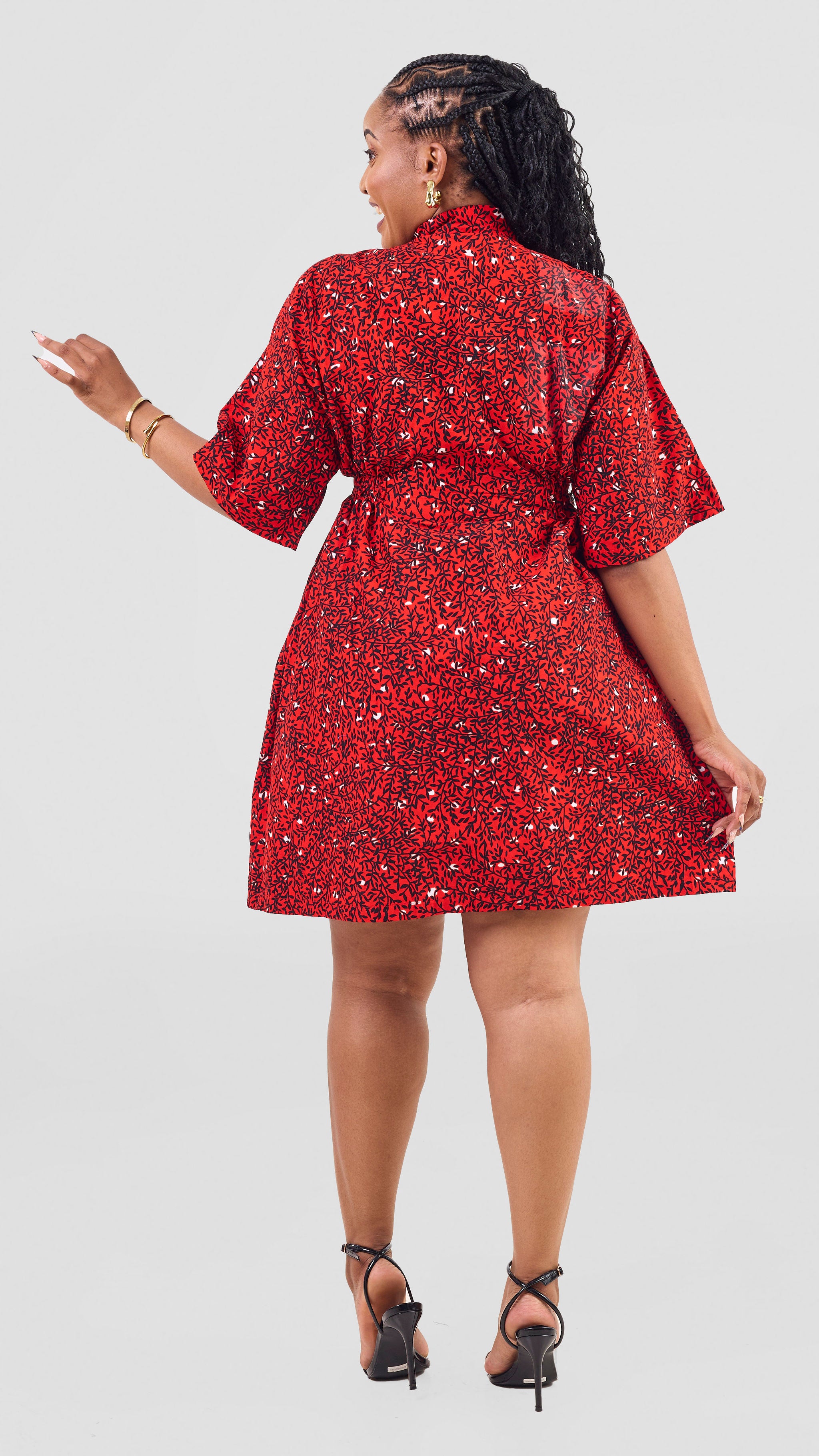 Cassandra Ankara Kaftan Dress - Abstract Red Print — view 3