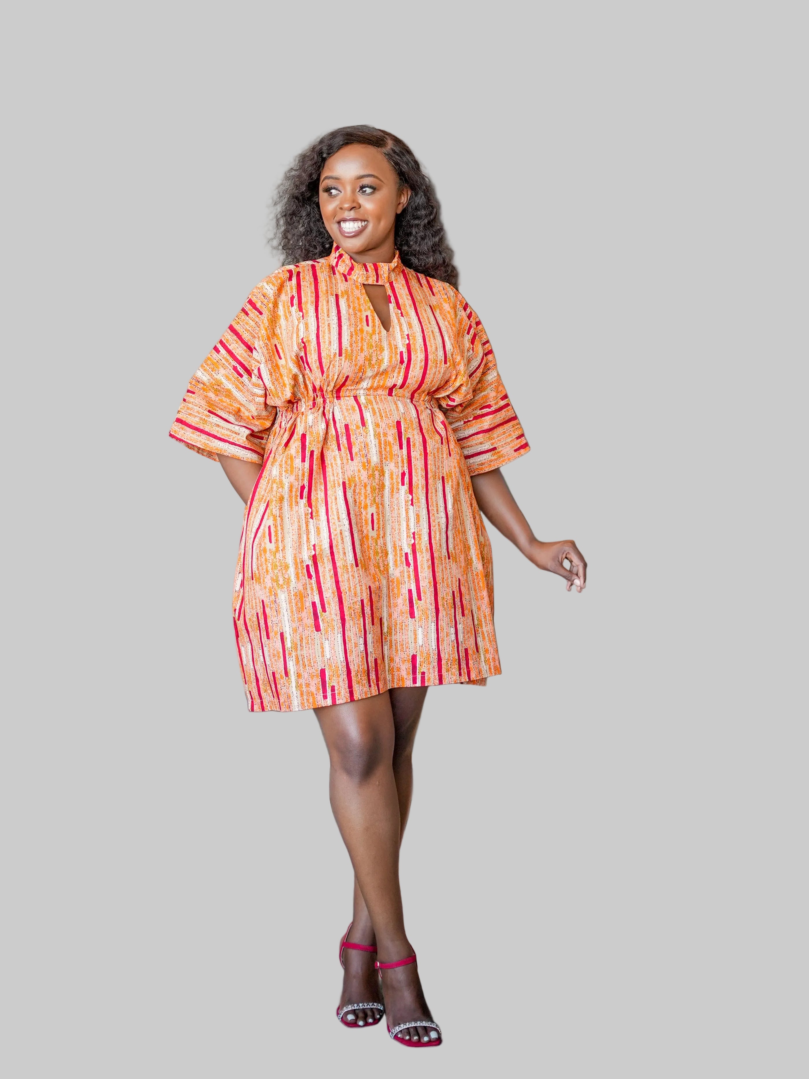 Cassandra Ankara Kaftan Dress - Stripped Orange Print — view 2