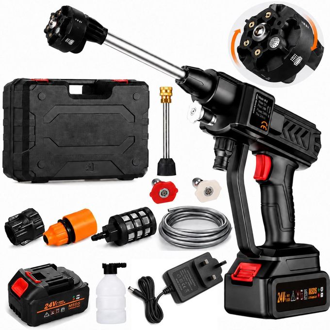 Cordless Portable 300W Pressure Washer, 6 in 1 Nozzle, 10-cell Battery