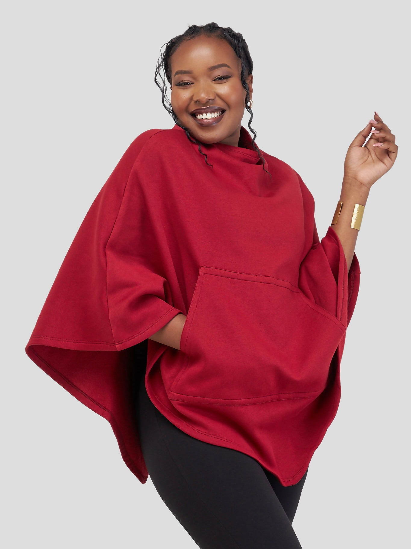 Crimson Crest Shawl /With Hidden Zipper For Effortless Wear - Red — view 2