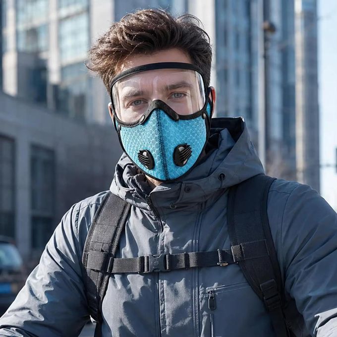 Cycling protective mask, dust/smog mask with g-oggles — view 2