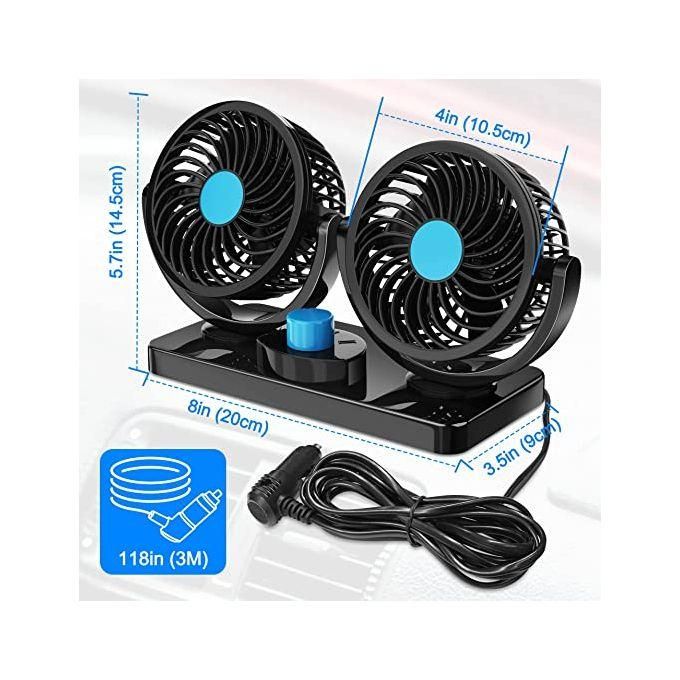 Double 360 Degree Rotatable Car Fan - 12V DC Electric 2 Speed Dual Head Fans — view 3