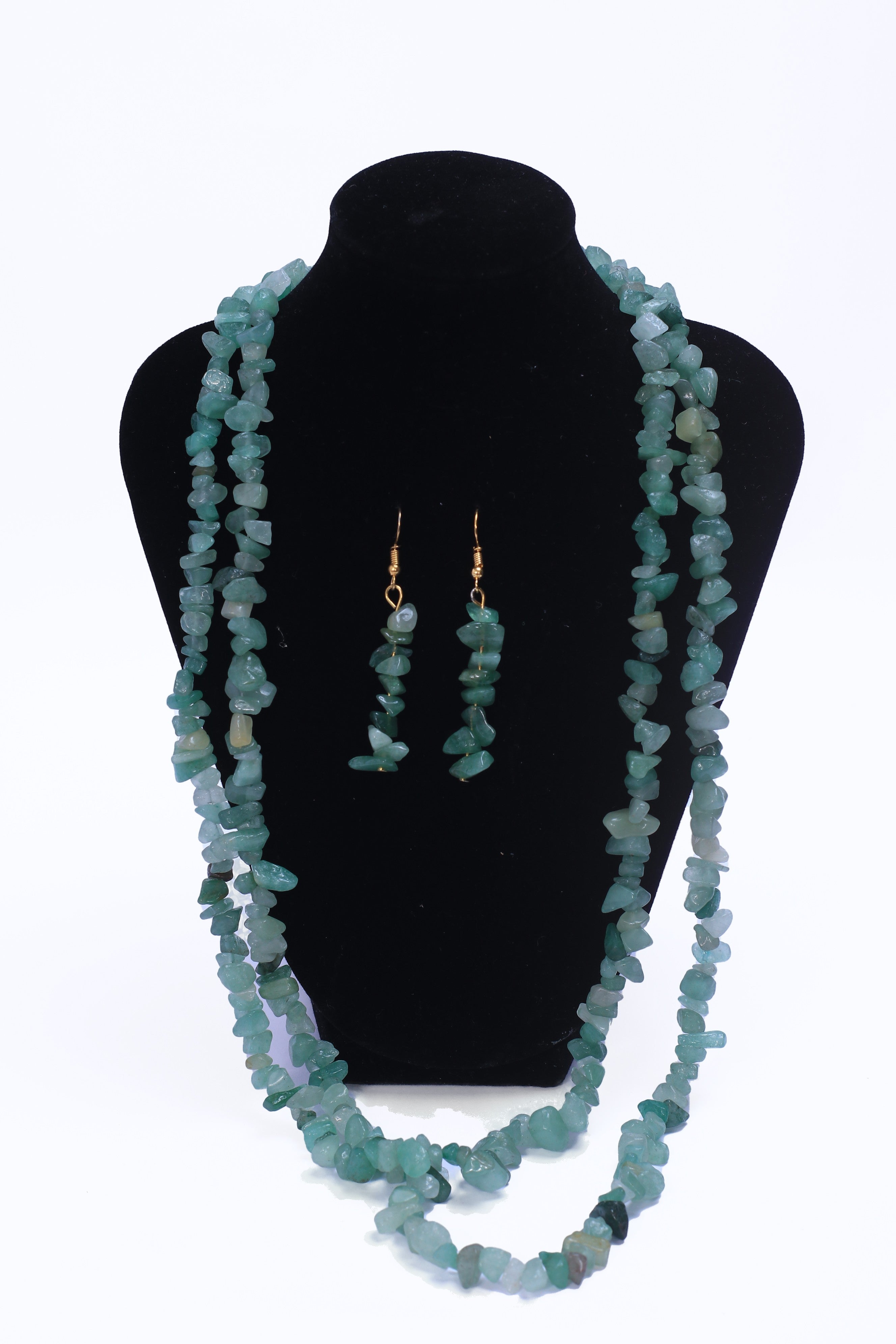 Double Layered Ceramic Beads Necklace Set - Light Green — view 2