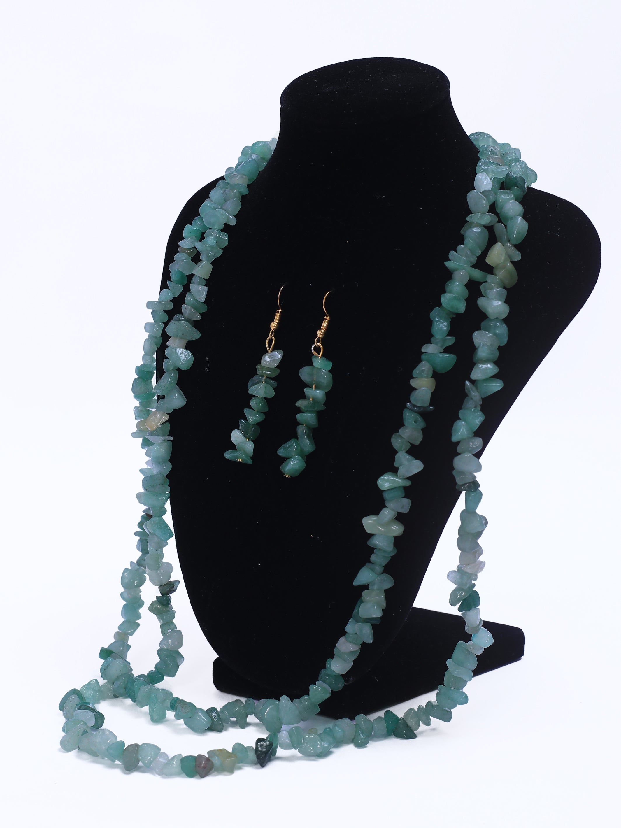 Double Layered Ceramic Beads Necklace Set - Light Green — view 3