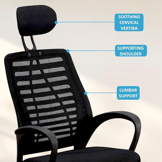 Ergonomic Adjustable Office Chair - Black Mesh High-Back Executive Swivel Chair with — view 2