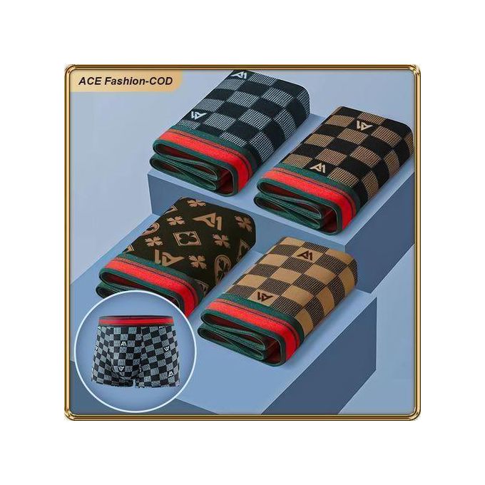 EU Sizes M-XXL 4‐Pack Men's Boxer Briefs, Plaid Vintage Printed Stretch Soft