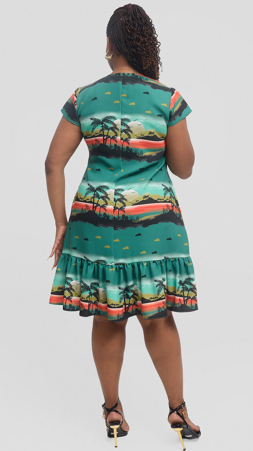 Jolly Fancy Wear Sunset Shift Dress - Green Floral — view 2