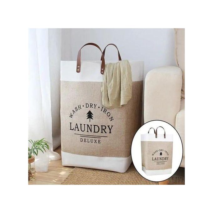 Large capacity foldable laundry basket-White/Beige