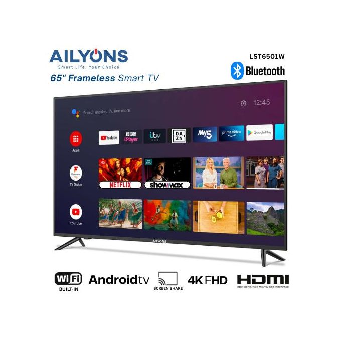 LST6501W 65'' INCH 4K FHD Frameless Android Smart TV - WiFi Netflix YouTube Miracast