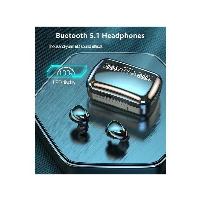 M10 LED Display Bluetooth Headsets 9D Stereo Wireless Earphones - Black — view 2