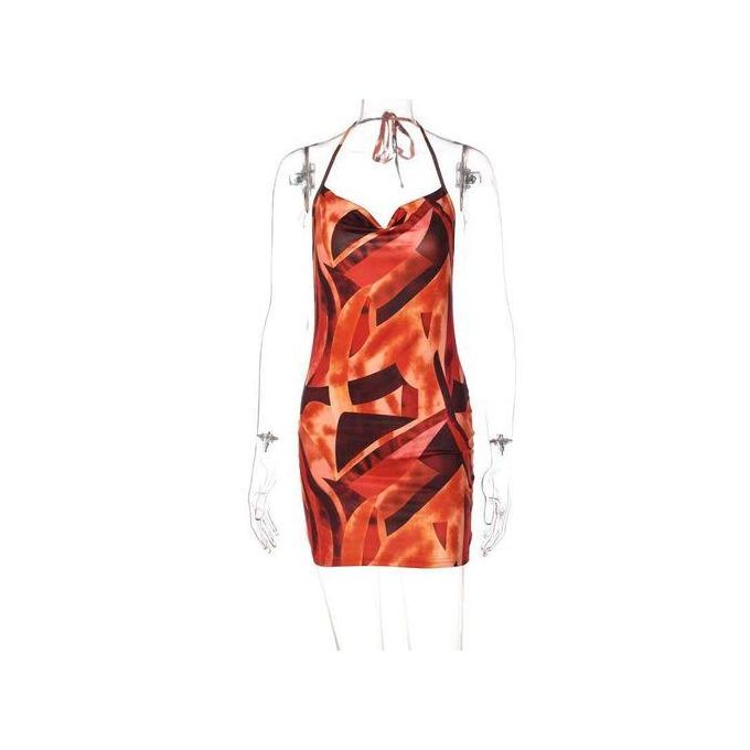 Machislet Orange Cotton Maxi Dress - Slim Fit, Backless, Casual, Sizes S-XL — view 3