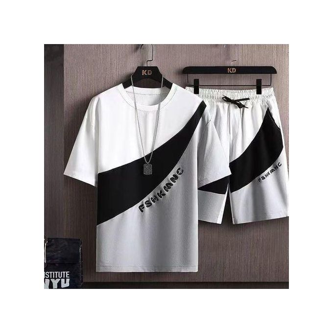 Men's 2-in-1 short-sleeved T-shirt & shorts set - black and white