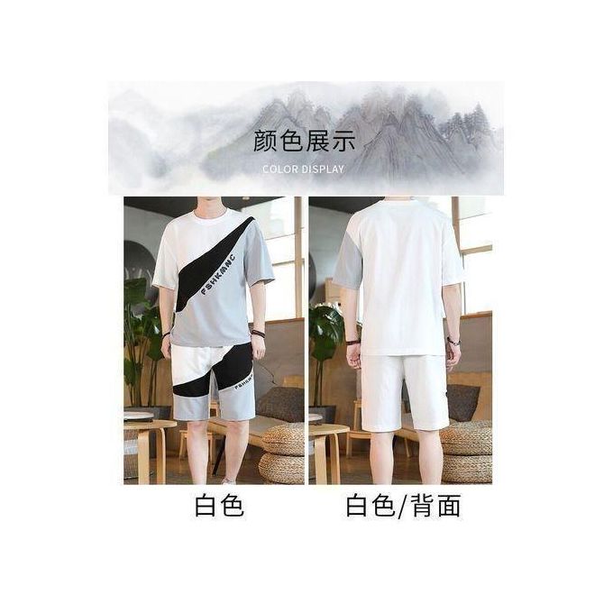 Men's 2-in-1 short-sleeved T-shirt & shorts set - black and white — view 3
