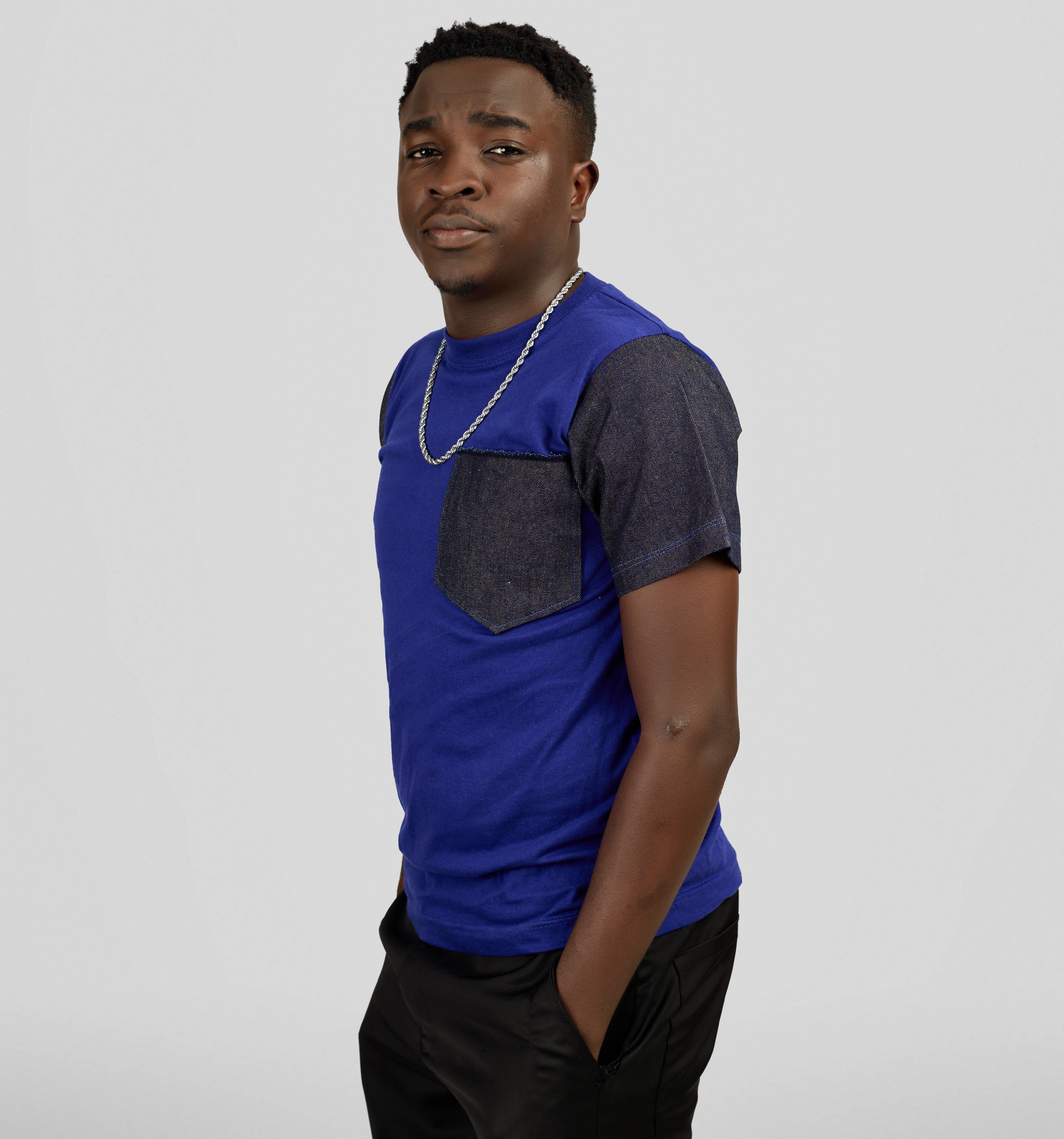 Men's Casual T-Shirt with Contrast Denim Pocket & Sleeves - Short Sleeve Top — view 2