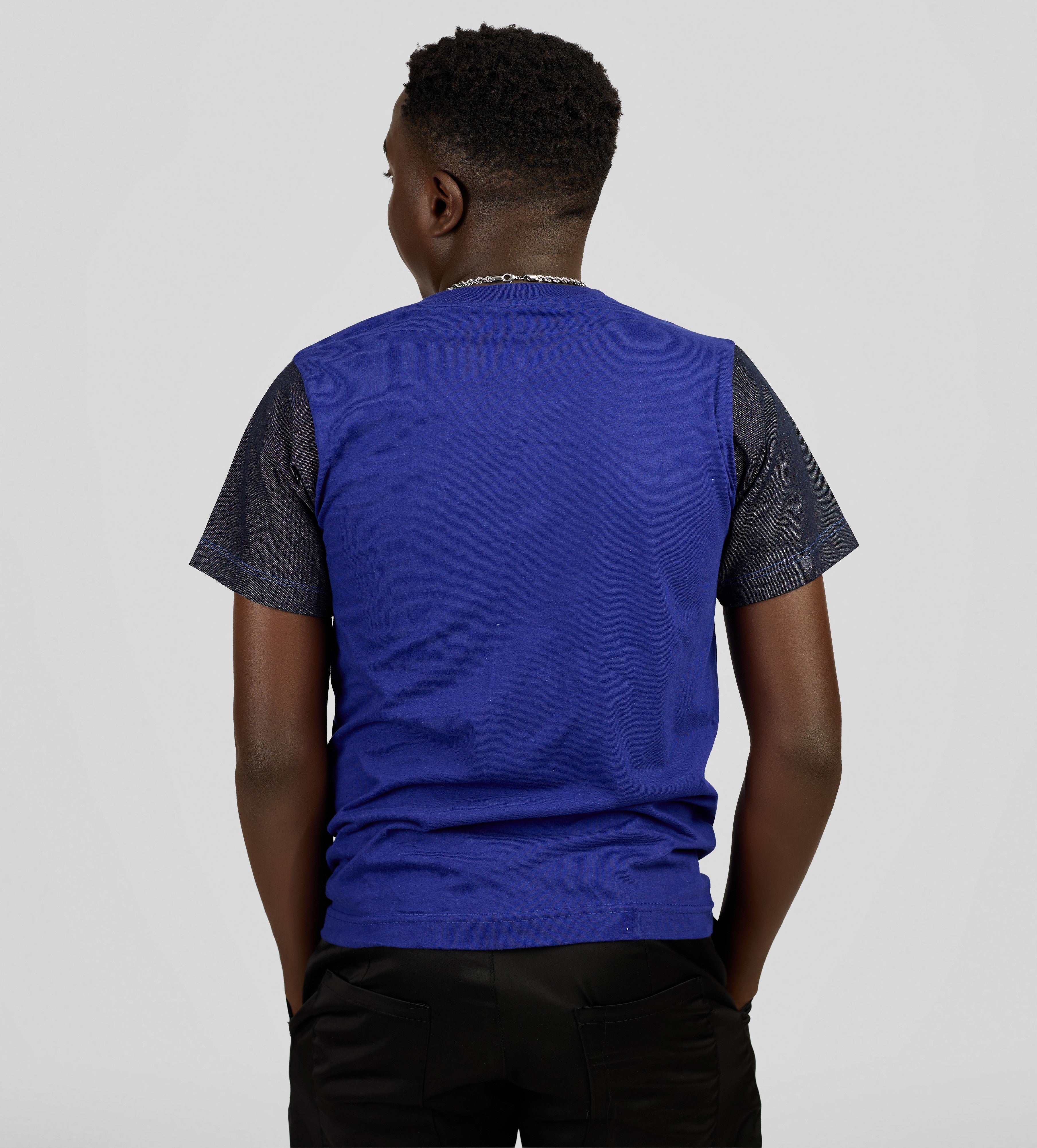 Men's Casual T-Shirt with Contrast Denim Pocket & Sleeves - Short Sleeve Top — view 3