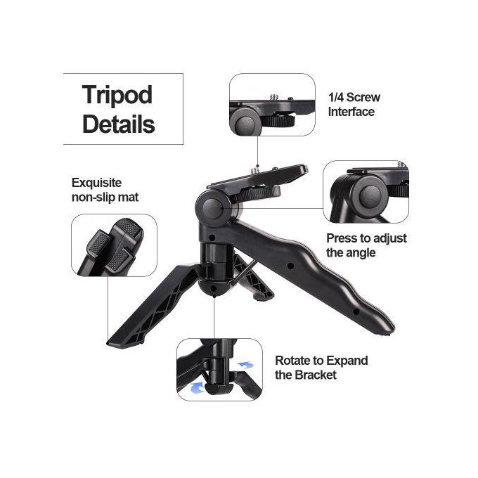 Phone Tripod Stand Mobile Phone Holder Mount Ring Light Set Selfie Stick-Black — view 2