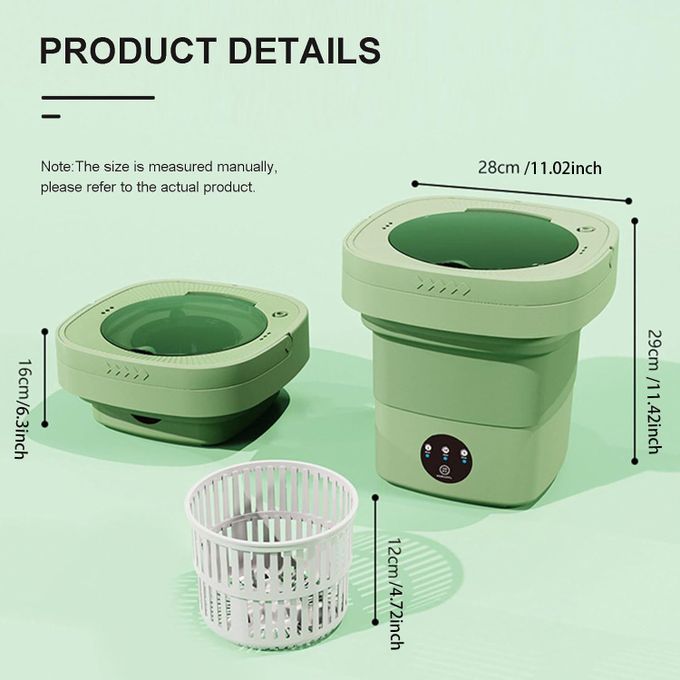 Portable Folding Washing Machine 8L Stainless Steel Green Mini Compact Foldable — view 3